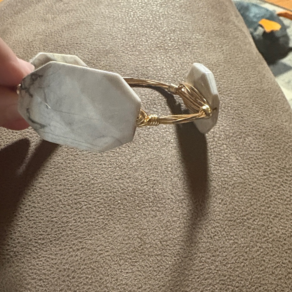 Bourbons and Bowties Bangle 
Gold Wire Wrapped White Stone Bracelet
